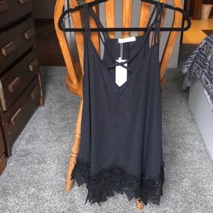 NWT Rosegal Black Lace Cross-Front Tank Top